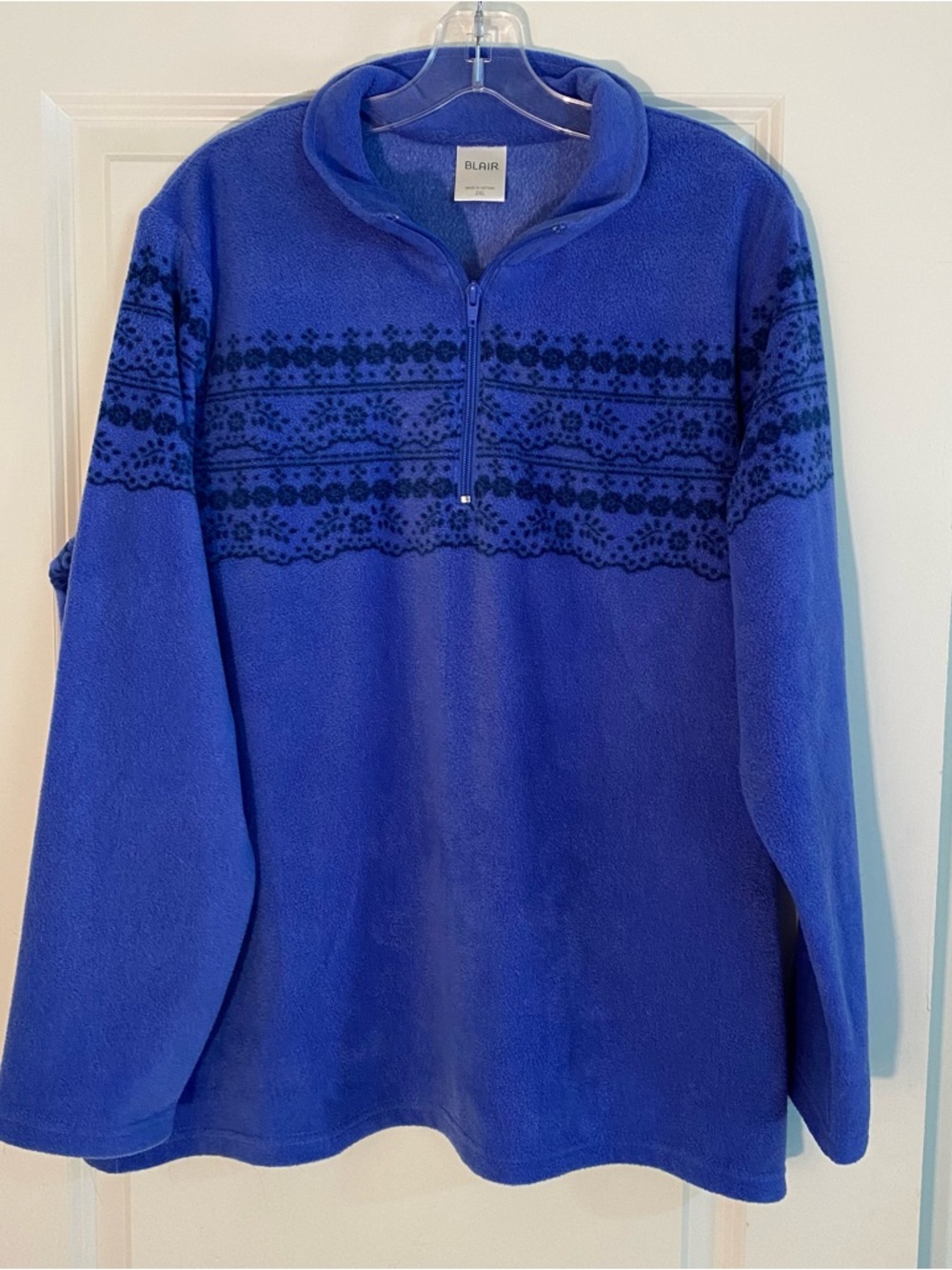 Blair Women’s Blue Half-Zip Fleece Sweater with Pattern